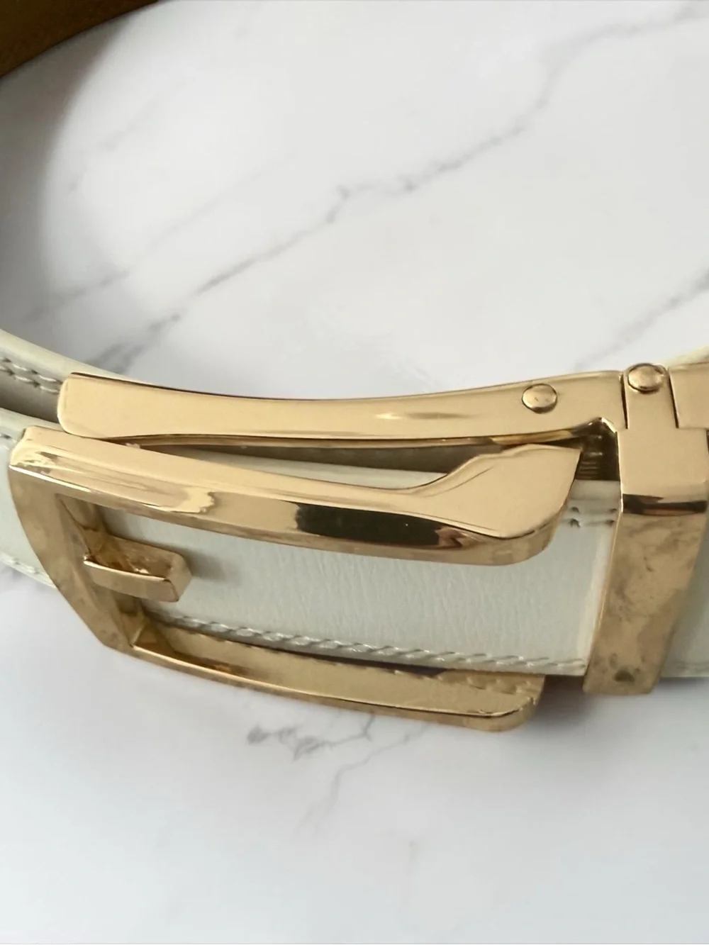 Tonywell Ratchet Gold Buckle White Leather Women's Belt - Designer Style 30”- 44